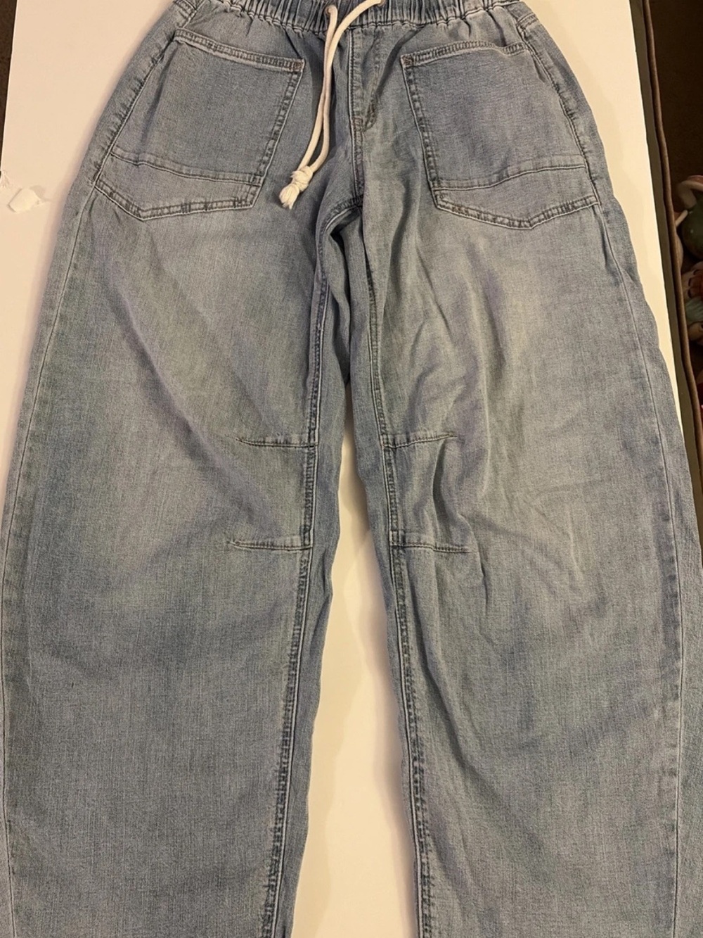 SO Light Blue Wide Leg Jeans with Drawstring Waist